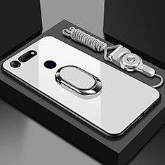 Coque Rebord Contour Silicone et Vitre Miroir Housse Etui avec Support Bague Anneau Magnetique T01 pour Huawei Honor View 20 Blanc