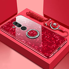 Coque Rebord Contour Silicone et Vitre Miroir Housse Etui avec Support Bague Anneau Magnetique T01 pour Huawei Mate 20 Lite Rouge