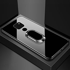 Coque Rebord Contour Silicone et Vitre Miroir Housse Etui avec Support Bague Anneau Magnetique T01 pour Huawei Mate 20 X 5G Noir