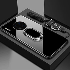 Coque Rebord Contour Silicone et Vitre Miroir Housse Etui avec Support Bague Anneau Magnetique T01 pour Huawei Mate 30 5G Noir