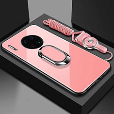 Coque Rebord Contour Silicone et Vitre Miroir Housse Etui avec Support Bague Anneau Magnetique T01 pour Huawei Mate 30 5G Rose