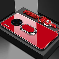 Coque Rebord Contour Silicone et Vitre Miroir Housse Etui avec Support Bague Anneau Magnetique T01 pour Huawei Mate 30 Rouge
