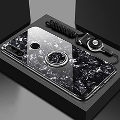Coque Rebord Contour Silicone et Vitre Miroir Housse Etui avec Support Bague Anneau Magnetique T01 pour Huawei Nova 4e Noir