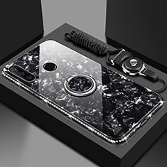 Coque Rebord Contour Silicone et Vitre Miroir Housse Etui avec Support Bague Anneau Magnetique T01 pour Huawei P Smart+ Plus (2019) Noir
