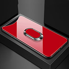 Coque Rebord Contour Silicone et Vitre Miroir Housse Etui avec Support Bague Anneau Magnetique T01 pour Oppo Find X Rouge