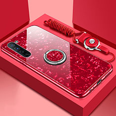 Coque Rebord Contour Silicone et Vitre Miroir Housse Etui avec Support Bague Anneau Magnetique T01 pour Oppo Find X2 Lite Rouge