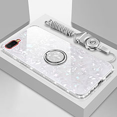 Coque Rebord Contour Silicone et Vitre Miroir Housse Etui avec Support Bague Anneau Magnetique T01 pour Oppo K1 Blanc
