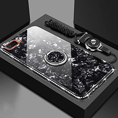 Coque Rebord Contour Silicone et Vitre Miroir Housse Etui avec Support Bague Anneau Magnetique T01 pour Oppo K1 Noir