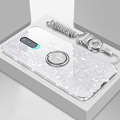 Coque Rebord Contour Silicone et Vitre Miroir Housse Etui avec Support Bague Anneau Magnetique T01 pour Oppo R17 Pro Blanc