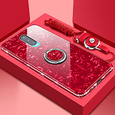 Coque Rebord Contour Silicone et Vitre Miroir Housse Etui avec Support Bague Anneau Magnetique T01 pour Oppo RX17 Pro Rouge