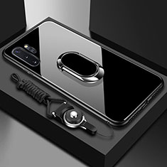 Coque Rebord Contour Silicone et Vitre Miroir Housse Etui avec Support Bague Anneau Magnetique T01 pour Samsung Galaxy Note 10 Plus Noir