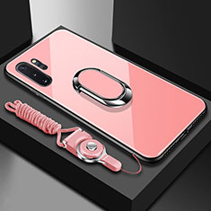 Coque Rebord Contour Silicone et Vitre Miroir Housse Etui avec Support Bague Anneau Magnetique T01 pour Samsung Galaxy Note 10 Plus Rose