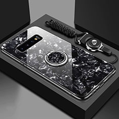 Coque Rebord Contour Silicone et Vitre Miroir Housse Etui avec Support Bague Anneau Magnetique T01 pour Samsung Galaxy S10 5G Noir
