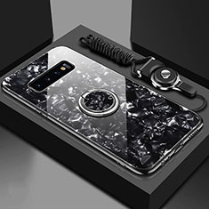 Coque Rebord Contour Silicone et Vitre Miroir Housse Etui avec Support Bague Anneau Magnetique T01 pour Samsung Galaxy S10 Plus Noir