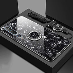 Coque Rebord Contour Silicone et Vitre Miroir Housse Etui avec Support Bague Anneau Magnetique T01 pour Xiaomi Mi 10 Noir