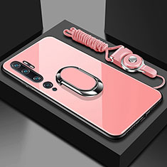 Coque Rebord Contour Silicone et Vitre Miroir Housse Etui avec Support Bague Anneau Magnetique T01 pour Xiaomi Mi Note 10 Pro Rose