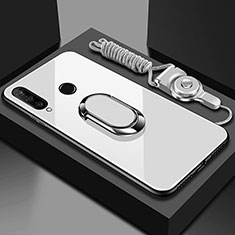 Coque Rebord Contour Silicone et Vitre Miroir Housse Etui avec Support Bague Anneau Magnetique T02 pour Huawei Honor 20E Blanc
