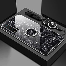 Coque Rebord Contour Silicone et Vitre Miroir Housse Etui avec Support Bague Anneau Magnetique T02 pour Huawei Nova 6 5G Noir