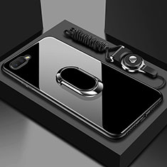 Coque Rebord Contour Silicone et Vitre Miroir Housse Etui avec Support Bague Anneau Magnetique T02 pour Oppo K1 Noir