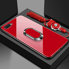 Coque Rebord Contour Silicone et Vitre Miroir Housse Etui avec Support Bague Anneau Magnetique T02 pour Oppo K1 Rouge