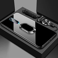Coque Rebord Contour Silicone et Vitre Miroir Housse Etui avec Support Bague Anneau Magnetique T02 pour Oppo R17 Pro Noir