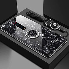 Coque Rebord Contour Silicone et Vitre Miroir Housse Etui avec Support Bague Anneau Magnetique T02 pour Xiaomi Mi 9T Noir
