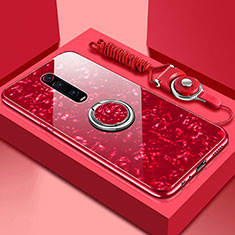 Coque Rebord Contour Silicone et Vitre Miroir Housse Etui avec Support Bague Anneau Magnetique T02 pour Xiaomi Mi 9T Pro Rouge