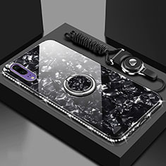 Coque Rebord Contour Silicone et Vitre Miroir Housse Etui avec Support Bague Anneau Magnetique T03 pour Huawei P20 Noir