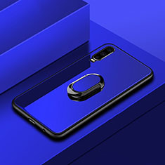 Coque Rebord Contour Silicone et Vitre Miroir Housse Etui avec Support Bague Anneau pour Huawei P30 Bleu