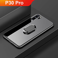 Coque Rebord Contour Silicone et Vitre Miroir Housse Etui avec Support Bague Anneau pour Huawei P30 Pro New Edition Noir