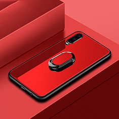 Coque Rebord Contour Silicone et Vitre Miroir Housse Etui avec Support Bague Anneau pour Huawei P30 Rouge