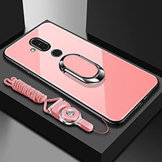 Coque Rebord Contour Silicone et Vitre Miroir Housse Etui avec Support Bague Anneau pour Nokia 7.1 Plus Or Rose