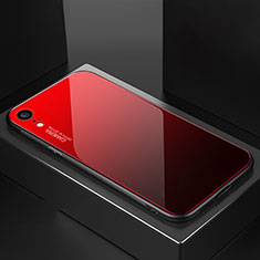 Coque Rebord Contour Silicone et Vitre Miroir Housse Etui Degrade Arc en Ciel A01 pour Apple iPhone XR Rouge