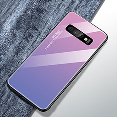 Coque Rebord Contour Silicone et Vitre Miroir Housse Etui Degrade Arc en Ciel A01 pour Samsung Galaxy S10 Plus Violet