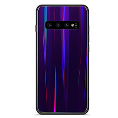 Coque Rebord Contour Silicone et Vitre Miroir Housse Etui Degrade Arc en Ciel A02 pour Samsung Galaxy S10 Plus Violet