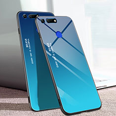 Coque Rebord Contour Silicone et Vitre Miroir Housse Etui Degrade Arc en Ciel H01 pour Huawei Honor V20 Bleu
