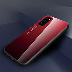 Coque Rebord Contour Silicone et Vitre Miroir Housse Etui Degrade Arc en Ciel H01 pour Huawei Honor V30 5G Rouge