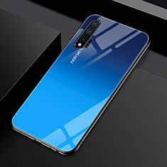 Coque Rebord Contour Silicone et Vitre Miroir Housse Etui Degrade Arc en Ciel H01 pour Huawei Nova 6 5G Bleu