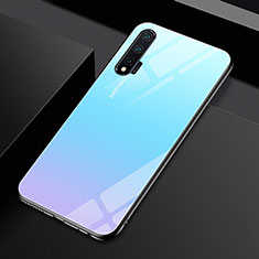 Coque Rebord Contour Silicone et Vitre Miroir Housse Etui Degrade Arc en Ciel H01 pour Huawei Nova 6 5G Bleu Ciel
