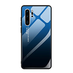 Coque Rebord Contour Silicone et Vitre Miroir Housse Etui Degrade Arc en Ciel H01 pour Huawei P30 Pro New Edition Bleu