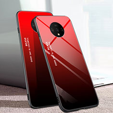 Coque Rebord Contour Silicone et Vitre Miroir Housse Etui Degrade Arc en Ciel H01 pour OnePlus 7T Rouge