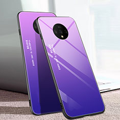 Coque Rebord Contour Silicone et Vitre Miroir Housse Etui Degrade Arc en Ciel H01 pour OnePlus 7T Violet