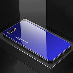 Coque Rebord Contour Silicone et Vitre Miroir Housse Etui Degrade Arc en Ciel H01 pour Oppo K1 Bleu