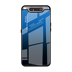Coque Rebord Contour Silicone et Vitre Miroir Housse Etui Degrade Arc en Ciel H01 pour Samsung Galaxy A80 Bleu