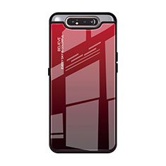 Coque Rebord Contour Silicone et Vitre Miroir Housse Etui Degrade Arc en Ciel H01 pour Samsung Galaxy A80 Rouge