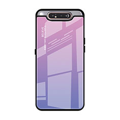 Coque Rebord Contour Silicone et Vitre Miroir Housse Etui Degrade Arc en Ciel H01 pour Samsung Galaxy A90 4G Violet