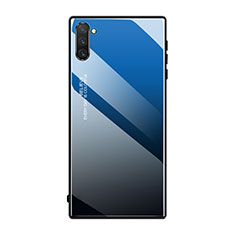 Coque Rebord Contour Silicone et Vitre Miroir Housse Etui Degrade Arc en Ciel H01 pour Samsung Galaxy Note 10 Bleu