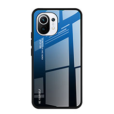 Coque Rebord Contour Silicone et Vitre Miroir Housse Etui Degrade Arc en Ciel H01 pour Xiaomi Mi 11 5G Bleu