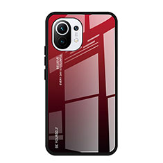 Coque Rebord Contour Silicone et Vitre Miroir Housse Etui Degrade Arc en Ciel H01 pour Xiaomi Mi 11 5G Rouge