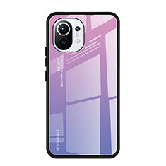 Coque Rebord Contour Silicone et Vitre Miroir Housse Etui Degrade Arc en Ciel H01 pour Xiaomi Mi 11 Lite 4G Violet